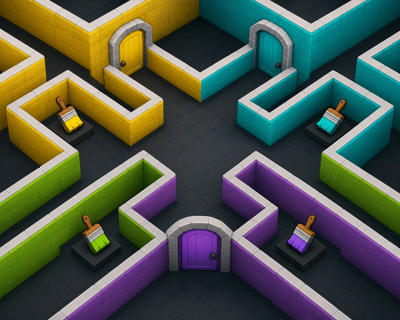 Editorial Color or Die Chapter 1 illustration showing colored doors and paintbrush checkpoints